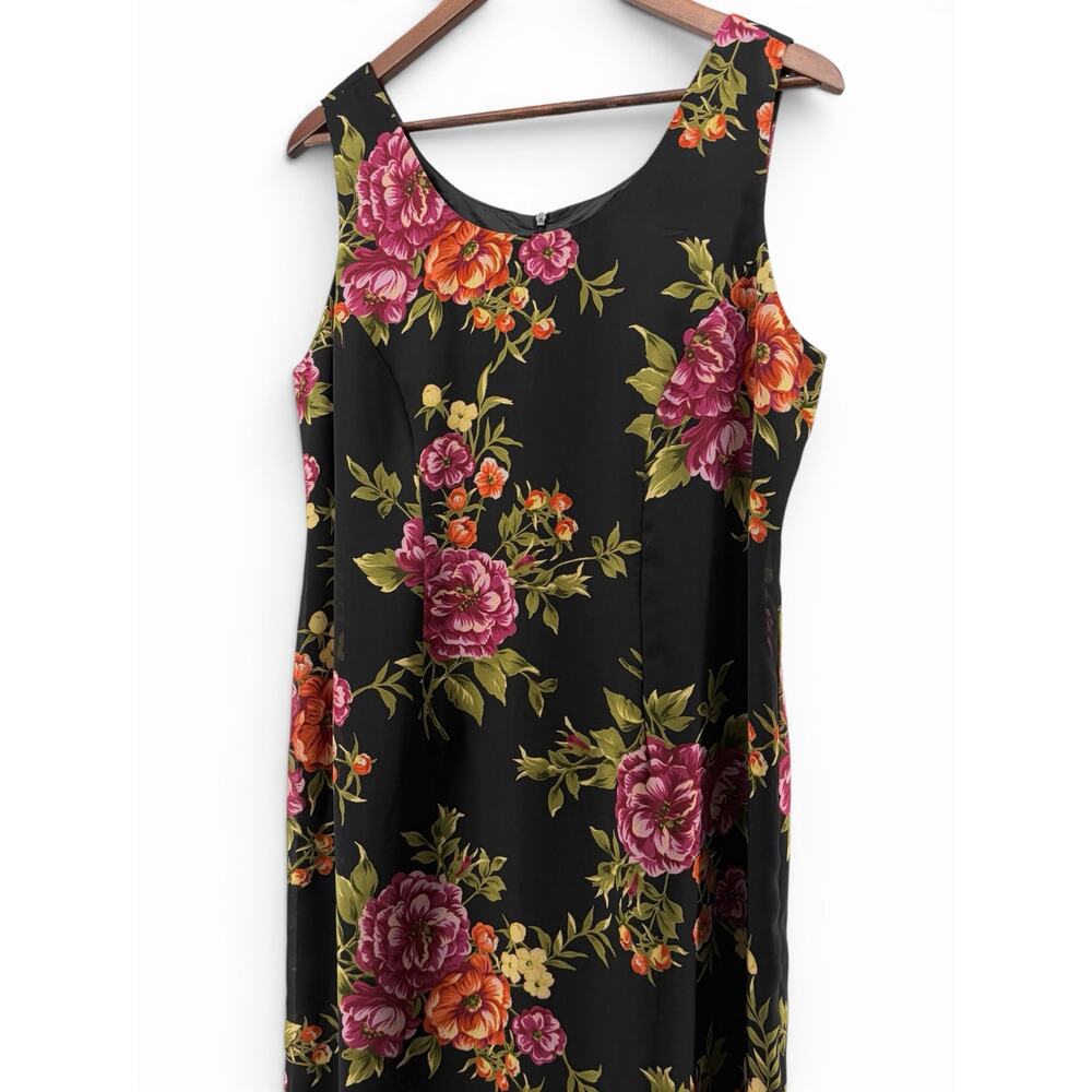 Vintage 90s Olivia Rose Floral Maxi Dress Black‎ Sleeveless Size 14P - Picture 4 of 9